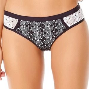Anne Cole Women's Black/White In First Lace Dot Crochet Spliced Swim Bottom sz L